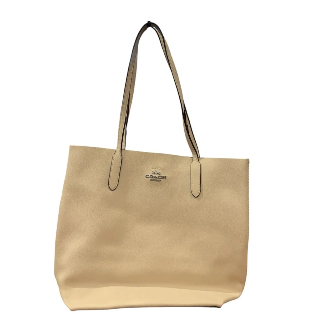 Coach Thea Leather Tote Chalk Pebbled Carryall Purse Everyday Shoulder Bag